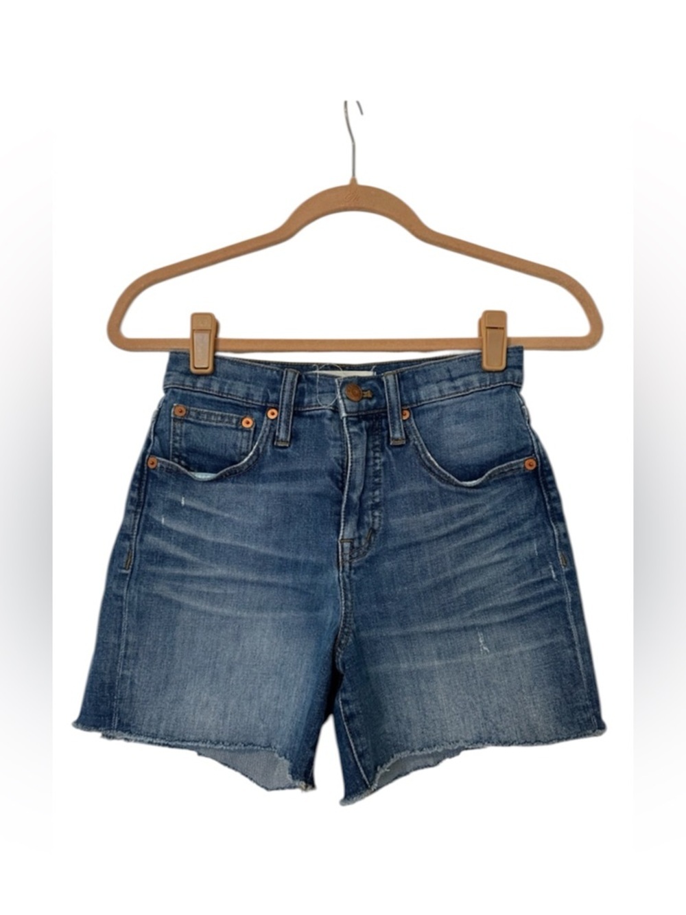 Madewell High Rise Denim Jean Shorts Distressed Womens 23 Blue Cutoff F7019